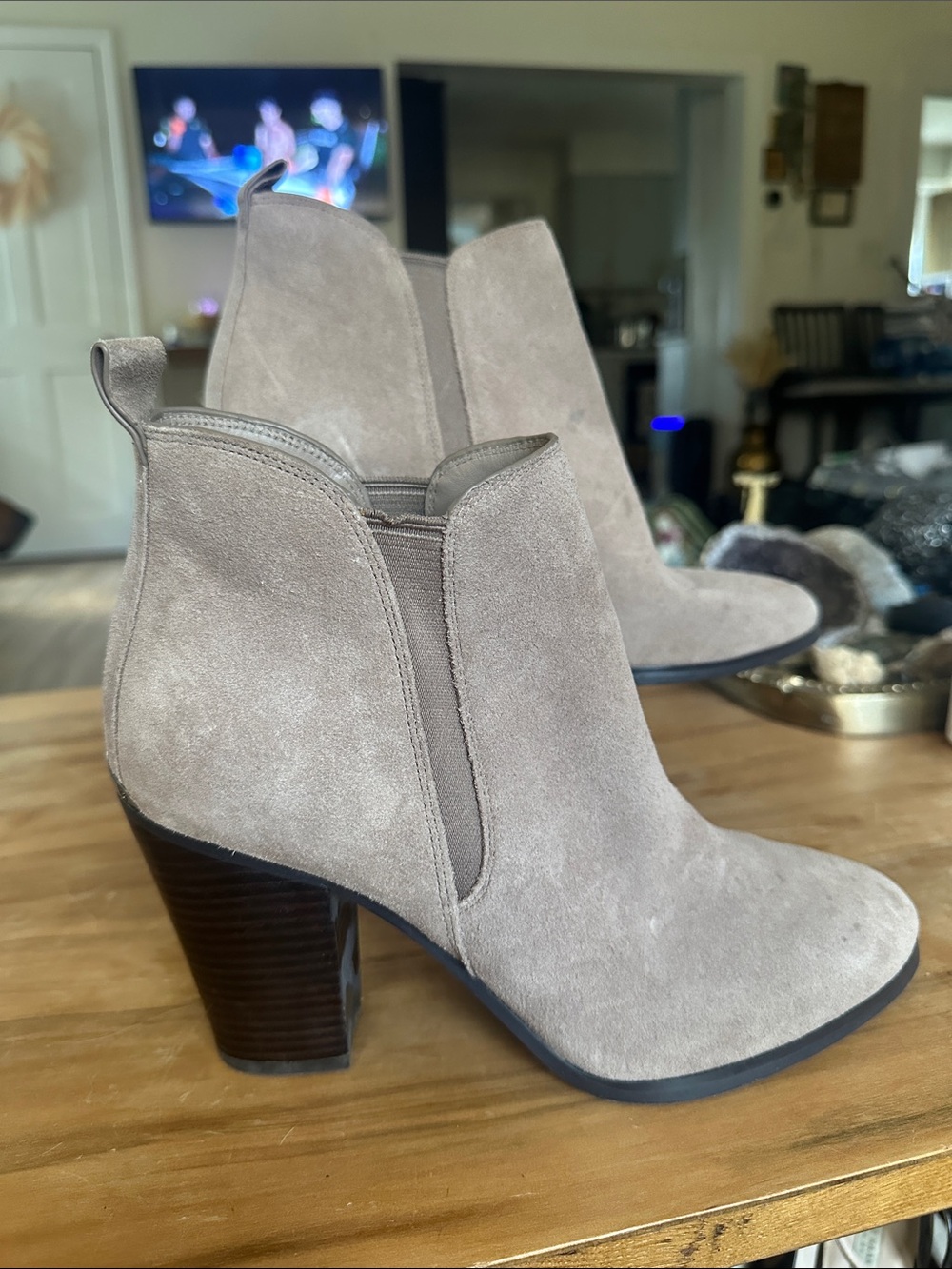 Michael Kors Taupe Suede Ankle Booties Block Heel Size 9 marks as shown used